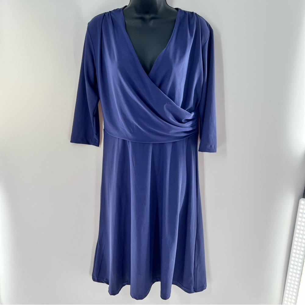 Jon & Anna Blue A-Line Mock Wrap Dress V-Neck 3/4 Sleeve-Size M